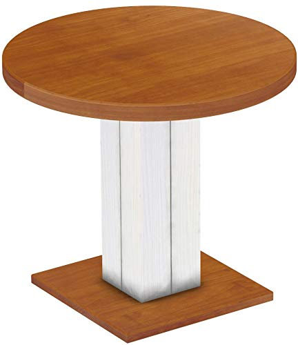 B.R.A.S.I.L.-Möbel Brasilmöbel Säulentisch Rio UNO Rund 90 cm Kirschbaum Weiß Tisch Esstisch Pinie Massivholz Esszimmertisch Holz Küchentisch Echtholz Größe und Farbe wählbar