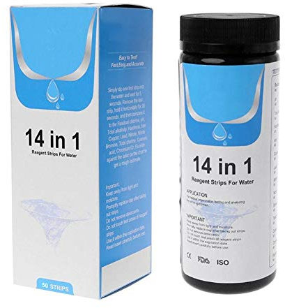 14-in-1 Trinkwasser Teststreifen, Wasser und Leitungswasser Qualitätstest, einfacher und schneller Härtetest, pH, Brom, Nitrat, usw, 1 Packung (50/100 Stück)