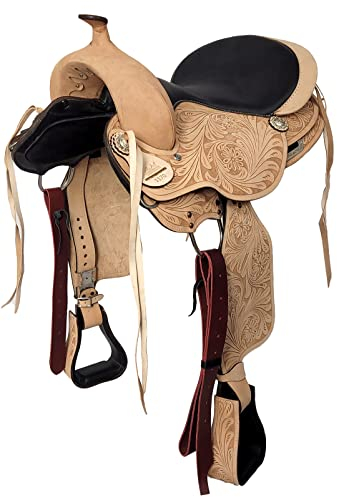 A&M Reitsport Baumloser Westernsattel Oregon aus Büffelleder NEU, wechselbares Kopfeisen, Größe:17 Zoll