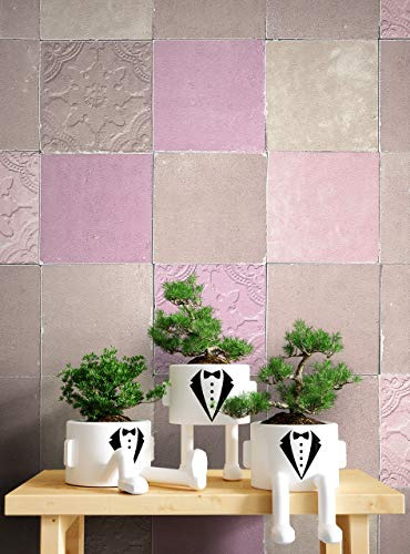 Newroom Vliestapete Rosa Fliesenoptik Vintage Tapete Wohnzimmer | Patchwork-Fliesenmuster, floraler Relief-Effekt, Altrosa Taupe Grau-Beige, Mustertapete Landhausstil Boho, ansatzfrei, Küche