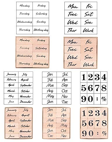 Dedoot Vintage-Holzstempel aus Gummi, 52 Stück, Datumsstempel im Vintage-Stil, für Monat, Woche und Zahlen, Stempel für Kartengestaltung, Malen, Lehren