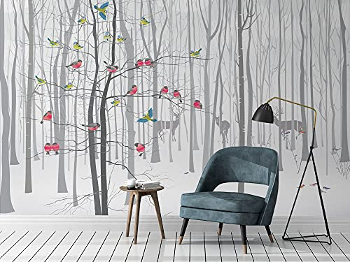 Oedim Fotomural Vinilo Pared Animales y Arboles en el Bosque Fotomural para Paredes, Vinilo Decorativo, Decoración comedores, Salones, Habitaciones.