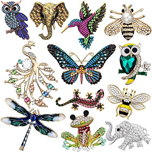 Junkin 12 Pcs Women Brooches Bulk Set Rhinestone Pin Crystal Vintage Brooch Retro Pin Mother's Day Gifts for Women Girls(Animal)