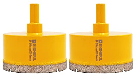 HIGHDRIL 2Pcs Diamond Core Drill Bit,Diameter 65mm Vacuum Brazed Hole Saw for Concrete Granite Marble Glass Porcelain Tile Masonry Brick,Triangle shanks