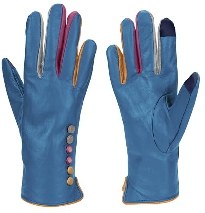 Vera Tucci TIFFANY G01 Originals Designer lyxiga läderhandskar – damhandskar vinterhandskar för kvinnor designhandskar fingerlösa handskar vantar, Blågrön, L/XL