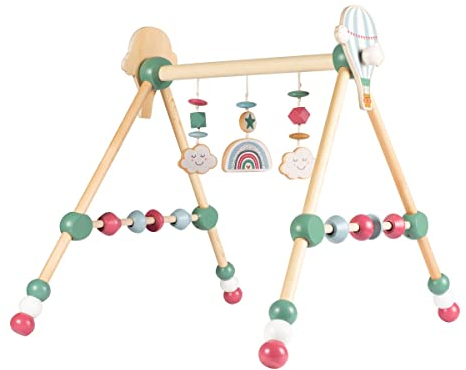 solini Spieltrapez Wolke, höhenverstellbar, Spielbogen für Babys, bunte Tiere, Ringe u. Kugeln, aus Holz, Babyspielzeug