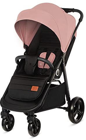 Kinderkraft GRANDE PLUS Poussette Canne dès la Naissance jusqu’à 22 kg, Pliage d'une seule main, Position allongée, Capote extensible, 4 Roues amorties, Rose