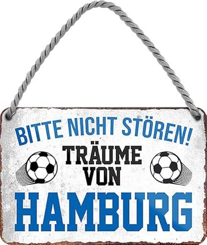 WOGEKA ART Retro Blechschild - Ich Träume von Hamburg - Fußball - Lustiger Spruch als Geschenkidee zu Geburtstag Weihnachten Deko 18x12 cm Vintage Schild Hängeschild Metallschild HS642
