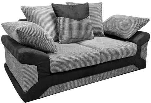 Furnishings For Less UK New Large Dino Black and Grey 2 Seater sofa Fabric and Leather Like Trim (Black and Grey, 2 Seater)