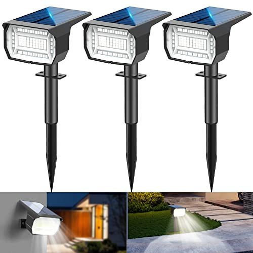 LOTMOS 3Pcs Solar Spot Lights Outdoor Garden 72 LED 3 Modes IP67 Waterproof Landscape Spotlights, Auto ON/Off Dusk Till Dawn Uplighters for Garden, Yard, Driveway, Pathway