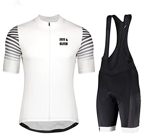 Herren Radtrikot Set- Herren Fahrrad Trikot Kurzarm- Schnell Trocknend Atmungsaktiv Fahrradbekleidung Fahrradtrikot, Radsport Set mit 3D Cushion Shorts (Weissv,4XL)