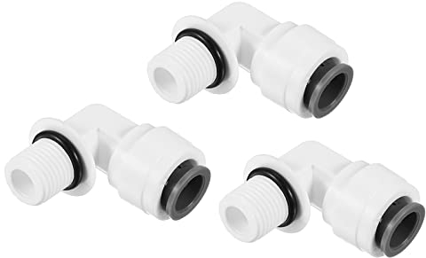 PATIKIL 3/8 Pollice Spingere per Collegare Raccordo Gomito, 3pz 1/4NPT Maschio Filettatura Rapido Raccordi POM Destra Angolo Flessibile Tubo Connettore, Bianco