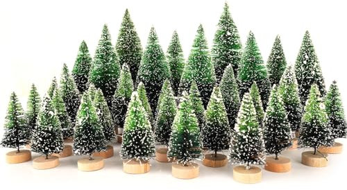 Synoratory Small Christmas Tree,Mini Christmas Tree, Mini Pine Tree, Bottle Brush Fake Trees with Wooden Base for Tabletop Decorative (Grass Green)