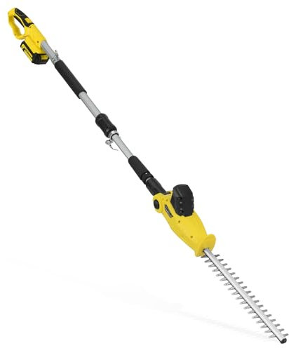 Cordless Pole Hedge Trimmer, PHIWOS 2.0Ah Battery and Charger Include – Electric Hedge Cutter with Telescopic Extendable Reach – Dual Action Blades, 90º Adjustable Trimmer (1Battery)