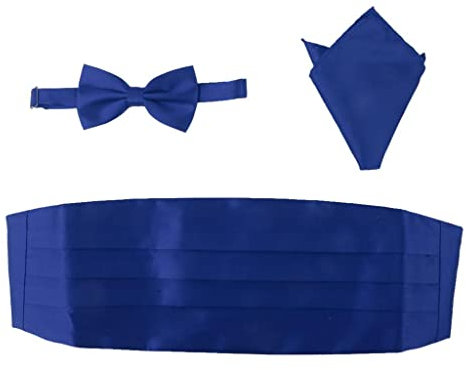 Paowsietiviity 3 Stück Herren Satin Fliege Kummerbund Einstecktuch Einstecktuch Gold Gelb, königsblau, as description