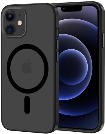 XTCASE für iPhone 12 Mini Hülle Magnetisch kompatibel mit Magsafe, Schwarz | Induktives laden, Matt Transluzente, Stoßfest Kratzfest