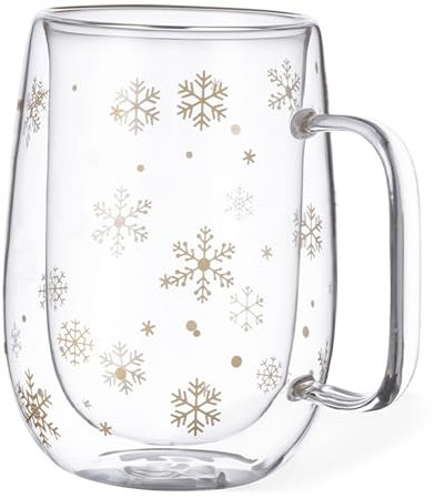 noTrash2003 Tazza da caffè in vetro borosilicato a doppia parete, per vino brulé, 400 ml, decorazione natalizia invernale, tazza da caffè, bevande calde
