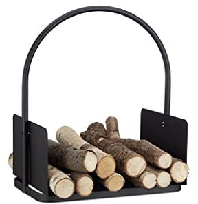 Étagère à bois de chauffage sur pied en fer, étagère de rangement de bois de chauffage, noir, salon, support de bois domestique (Schwarz)