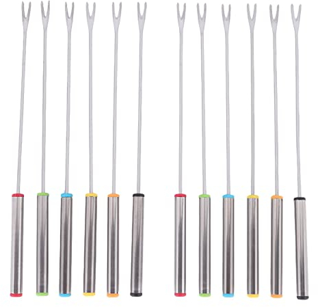 Tokiudeir 12-Piece Stainless Steel Fondue Forks, 24CM, Random Colors, Dishwasher Safe