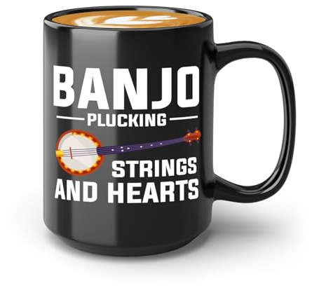 Banjo Coffee Mug 15oz Black -Banjo plucking strings - Music Lovers Musician Banjo Country Music Playing Instrument
