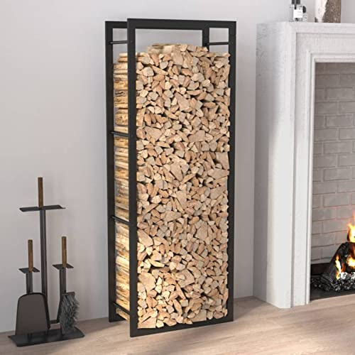 ARKEM Portalegna Nero Opaco 50x28x132 cm in Acciaio,Portalegna da Esterno per Legna da Ardere Robusto Impilatore di Legno Scaffale Porta legnaia da ardere