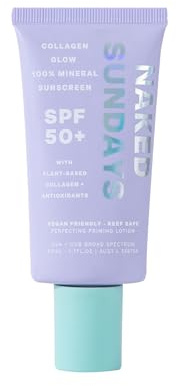 Naked Sundays Crema hidratante facial diaria SPF 50, protector solar mineral todo en uno, loción facial, base de maquillaje con amplio espectro UVA/UVB + óxido de zinc, 50 ml