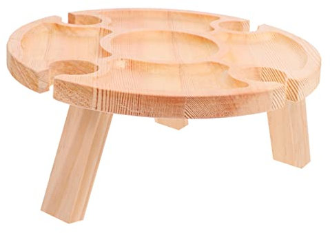 Kisangel 1stk Rotweintisch Couchtische Aus Holz Couchtisch Tablett Mini Wein Tragbarer Runder Tisch Weinhalter Bambustisch Tragbarer Tisch Aus Weinglas Wein-Snack Haushalt Schreibtisch