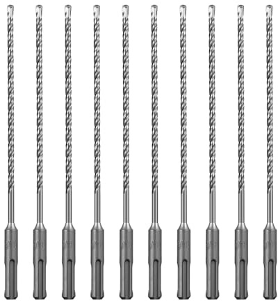 SALI 10PCS SDS Plus Rotary Hammer Drill Bit Kit - Double Thread Tungsten Carbide Tip for Concrete, Brick, Cement Walls, Stone - 5.5mm x 210mm Hammer Drill Bits