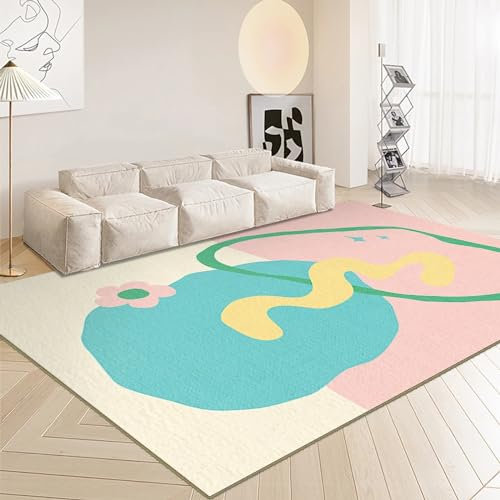 Tzvpsu Moderne teppiche Wohnzimmer,Braun, rosa, gelb, minimalistisches Design, waschbar, Rutschfester Kinderzimmerteppich,Schlafzimmer Teppich bettumrandung,120x160cm