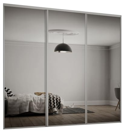 SPACEPRO Heritage Sliding Mirror Wardrobe Doors – Modern 3 door Sliding Mirror Wardrobe, Silver Finish, Full Length Mirror Sliding Door Kit with Track, Ideal for 2260mm x 1760mm opening size