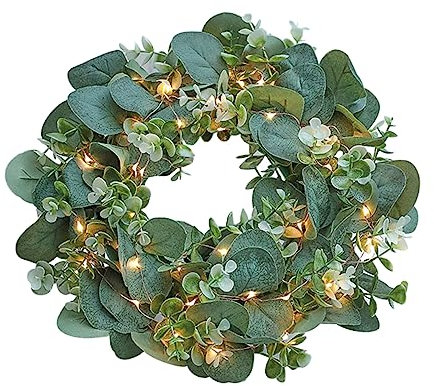 FUNOMOCYA Dekokranz Eukalyptus Mit Lichtern Girlande Hochzeitsdekoration Blumenkranz Zum Aufhängen Für Party Und Feiertage