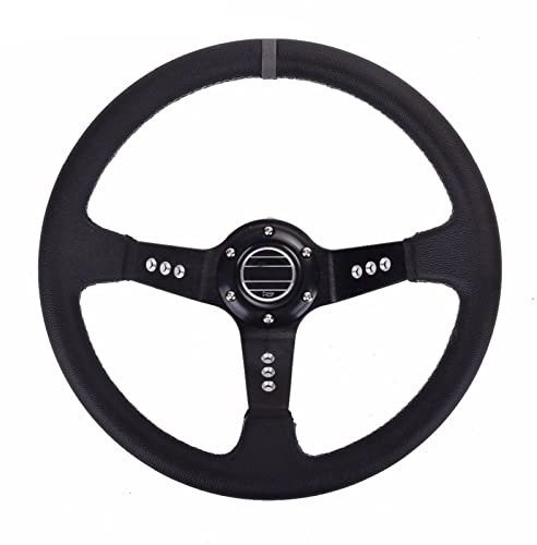 JHVVBFWF Autoteile 350 Mm 14 Zoll Deep Dish Racing-Lenkrad PVC-Leder-Aluminiumrahmen-Sportlenkrad Mit Hupenknopf Autolenkrad