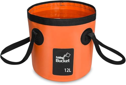 Cubo Plegable de Pesca y Camping Portátil con Asa - Ultraligero para Fregadero y Lavado de Coches (12L Naranja)