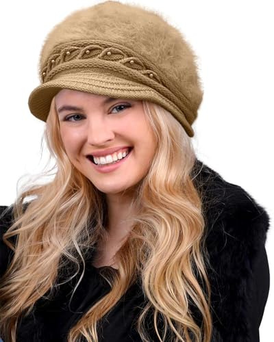 CheChury Winter Strickmütze Mütze Beanie Damen Mütze Winter Barett Mütze Strick Barett Gefüttert mit Teddyfleece Warm Haube Teddyfell Gefüttert Wollmütze Kappe Hüte Damen Baskenmütze Schirmmütze