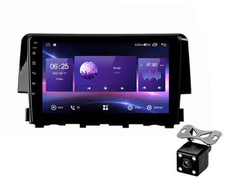 ZhiQin Autoradio Android 12 Stereo Auto Radio GPS Navigation per Honda Civic 2015-2020 9 Pollici Bluetooth Ricevitore FM Supporto WiFi/SWC/2 Porte USB+Fotocamera Posteriore,4+64g