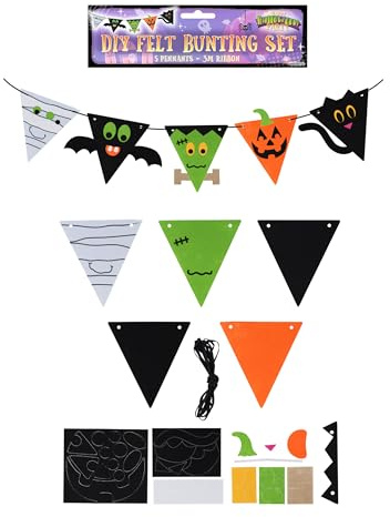 Henbrandt Single Halloween Felt Bunting Craft Kit DIY Halloween Bunting 3m with 5 Pennants Monster Felt Crafts Fiber Art Scary Celebration Hanging Banner Decoration Halloween Party Supplies