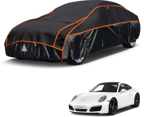 kayme Hagelschutzplane Auto Autoabdeckung Wasserdicht Atmungsaktiv，Hagelschutz Vollgarage Passend für Porsche 911（2011-2024, Hagelschutzgarage Abdeckplane für Hagel Sonne Regen Schutz, Schwarz