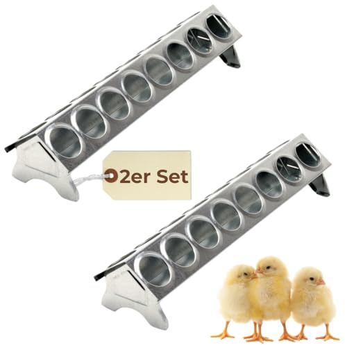 2er Set Futterspender Hühner 30 cm Futterrinne Futtertrog Metall Küken Aufzucht Geflügel Tauben Wachtel Lochgitter