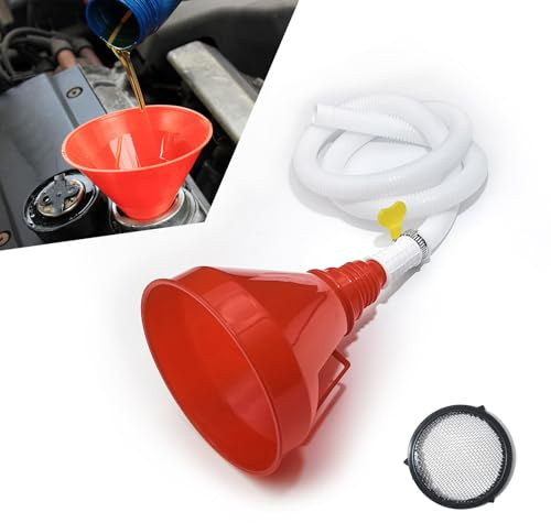 Entonnoir de carburant flexible de grand diamètre, pince de fixation de tuyau étendue avec écran en plastique, accessoire de voyage auxiliaire, universel pour la plupart des voitures (rouge et blanc)