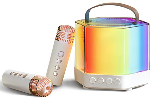 Kleiner Karaoke Maschine mit LED Beleuchtung, Q7 1200mah Abs Lautsprecher | Kinderkaraoke für Jungen und Mädchen, Beige, Kompakt Tragbar, Clear Sound und Sofortiger Spaß für Halloween Party