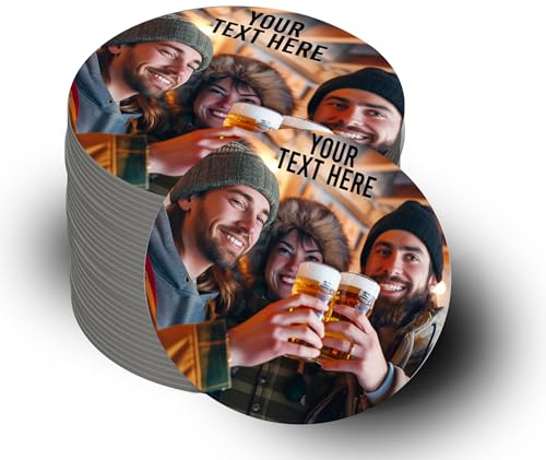 Personalised Beer Mats Coasters Bar Drinks Home Pub Accessories Gifts Man Cave - Add Own Photo and Text (Round Set of 96)