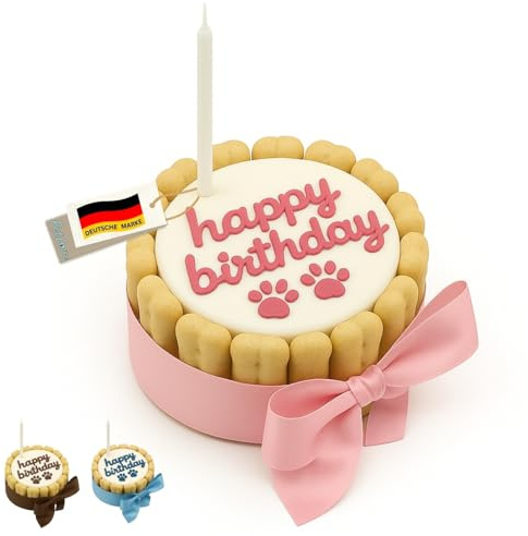 PetLove Gâteau pour chien Happy Birthday • Gâteau d'anniversaire pour chien • Cadeau pour chien • Gâteau d'anniversaire pour chien – Rose