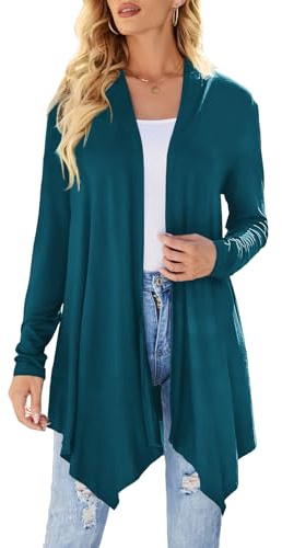 Uvog Cardigan primaverile da donna alla moda leggero spolverino aperto sul davanti cardigan lungo top abiti estivi alla moda, color foglia di tè, L