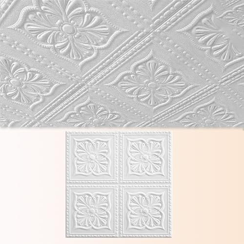 Dalle de Plafond Papier Peint 3D pour Plafond Suspendu, Panneaux Muraux en Mousse pour Maison de Campagne, Salle de Bain ou Cuisine, Dalles de Plafond Robustes pour Rénovation et Remplacement.(D,70 pc