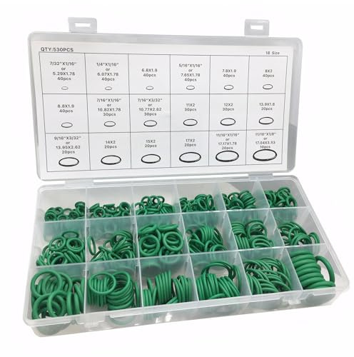 530er Grün O-Ring Dichtungsset aus Nitril-Gummi, 18 Größen, Temperaturbeständig, für Klimaleitungen und allgemeine Anwendungen, inklusive wiederverschließbarer Kunststoffbox
