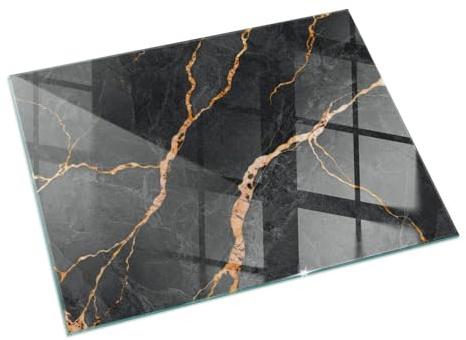 Kaminbodenplatte Glas 60x40 cm Polierte Kanten Fleckenbeständigkeit Bodenbelag Wohnzimmer Thermischer Schutz Herdboden Wasserdicht Glas Sicherungsblech - Eleganter Marmor mit Adern