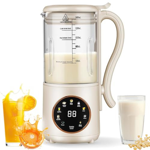 Automatic soy milk maker Machine, 1400ml Nut Milk Maker with 12h intelligent reservation, Keep Warm & Heat, Homemade Oat Milk Machine for Juice, Boil Water, Almonds, Soybeans