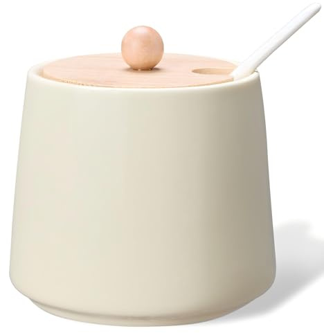 mehrido Sucrier avec cuillère, pot à sel en céramique, 300 ml, avec couvercle et cuillère, pots à épices en porcelaine pour cuisine, maison, café bar