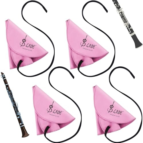 Yinder 4 Pcs Clarinet Swab Cloth Clarinet Cleaner Cleaning Cloth Swab for Inside Tube Suitable Piccolo Flute Sax Saxophone(Pink)
