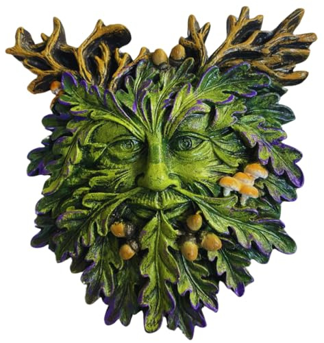 Green Man Wall Plaque – Oakthorn Guardian Resin Garden Ornament – Outdoor Tree Spirit Face – Pagan Celtic Decor for Home or Fence